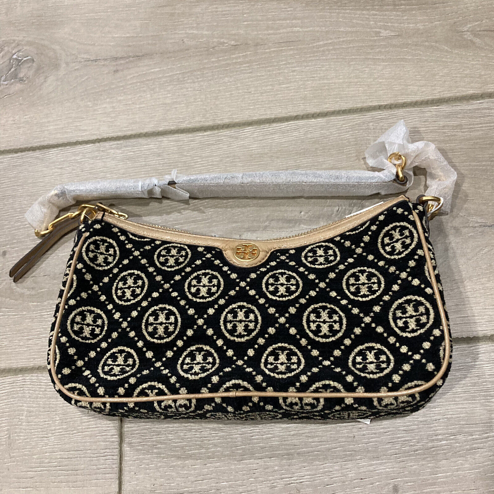 NWT Tory Burch T Monogram Chenille Studio Shoulder Bag Black Cream Box  +Dust bag 196133012925 | eBay