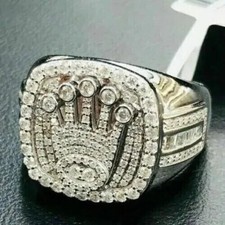 3Ct Round Cut Real Moissanite Men's Crown Engagement Ring 14K White Gold Plated