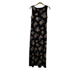 Vtg Byer Studio Black Sleeveless Floral Maxi Dress Size 10 USA Made Y2K Slinky a
