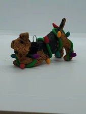 AIREDALE Christmas Ornament TANGLED IN LIGHTS HAND MADE
