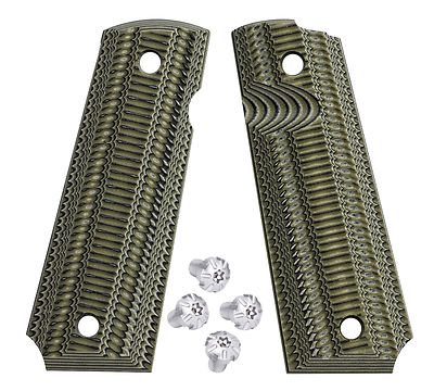 1911 G10 Grips Full Size GK8 BlackGreen + Silver stainless Torx screws, 1911 