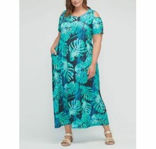 Catherines Plus Foliage Open-Shoulder Pockets Maxi Dress 5X 34/36