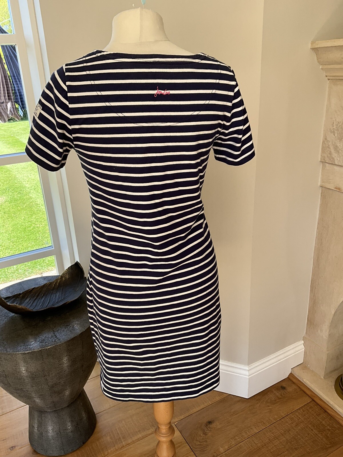 JOULES Uk 12 navy blue ivory white nautical stripe riviera jersey dress