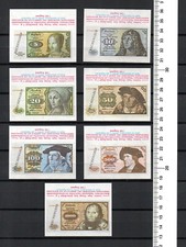 Altes Rechengeld, Kaugummipapier, 5 - 1000 DM BBK I, 2.1.1960, 7 St. ungebraucht