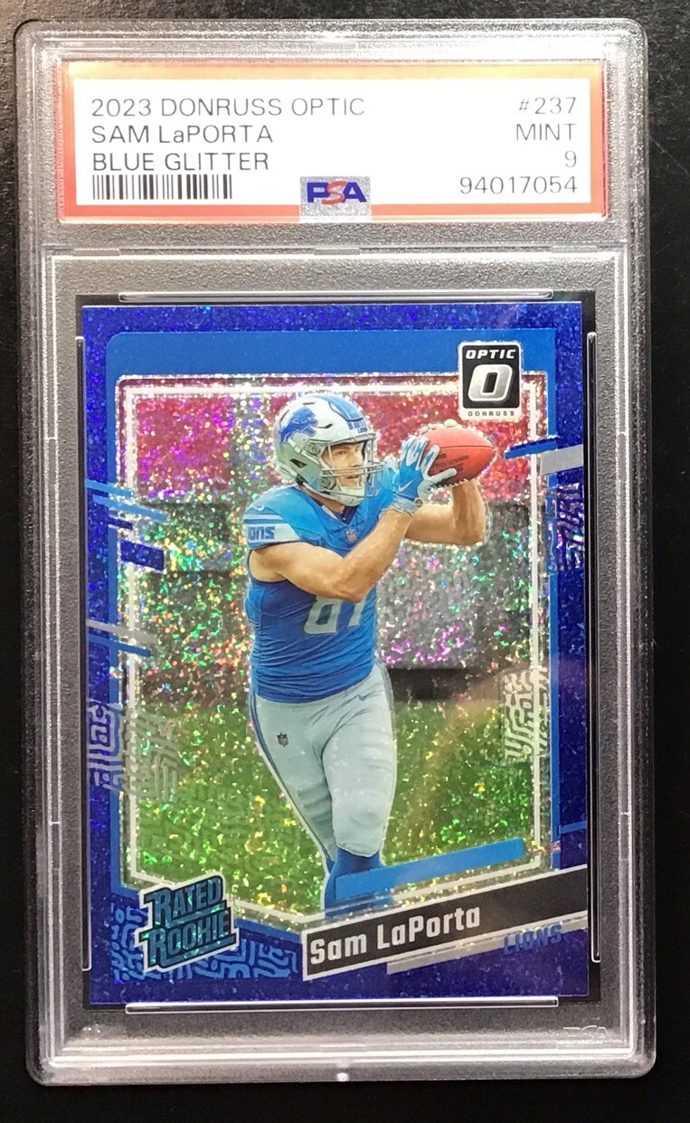 2023 Donruss Optic Blue Glitter Prizm #237 Sam LaPorta RC Rookie SSP PSA 9 MINT