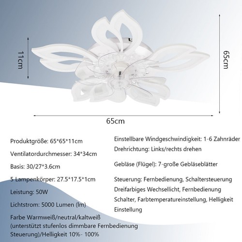 LED Deckenventilator mit Beleuchtung Licht Fernbedienung Deckenlampe Wohnzimmer - Bild 8 von 12