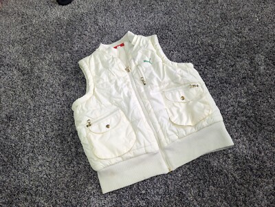 PUMA GIRLS SIZE XL  White/Cream PUFFER VEST Gold ZIPPER & POCKETS LOGO