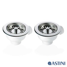 2x 90mm Chrome Basket Strainer Waste For Astini, RAK, Rangemaster Ceramic Sink