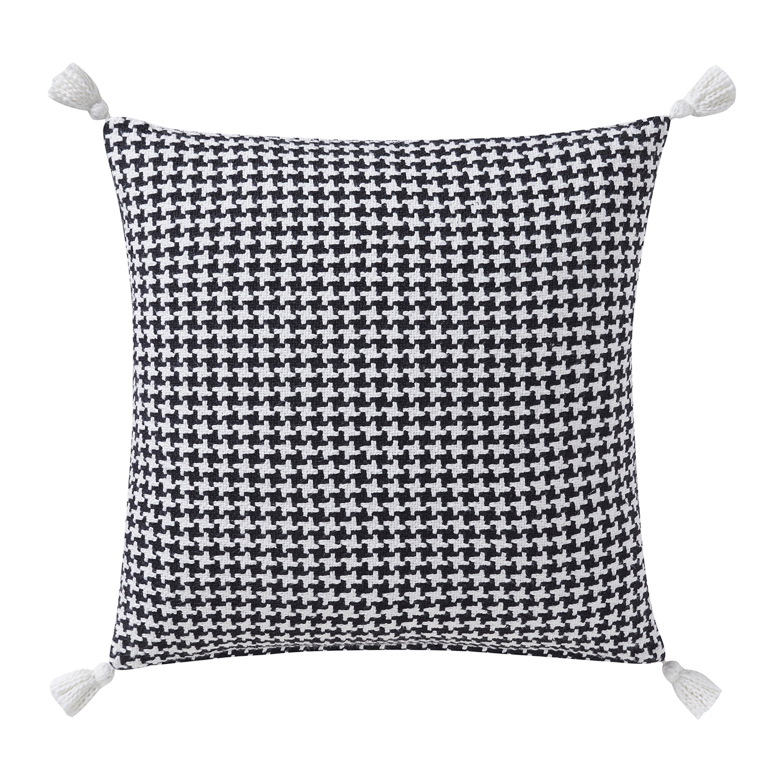 Drew Barrymore Black Cotton Decorative Pillow 22x22 with Tassels  