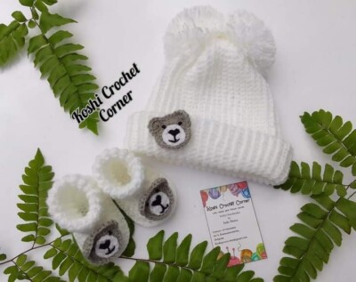 100% HANDMADE BABY HAT SHOES NEW BORN 0-3 KNITTING