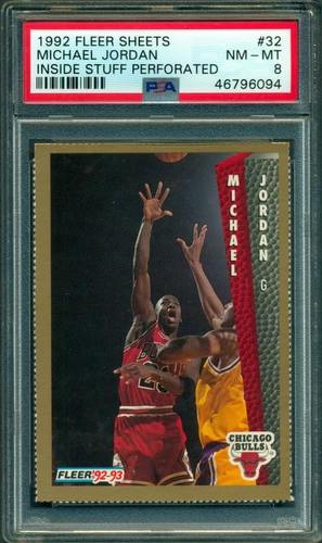 1992 Fleer NBA #32 Michael Jordan Inside Stuff Perforated 8 NM-MT Chicago Bulls