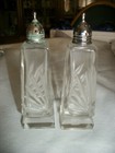 Vintage Cut Glass Salt & Pepper Shakers with Square Base - 5" Tall — photo 1