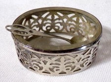 Sterling Silver Filigree England Master Salt Cellar with Spoon