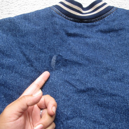 Vintage Basic Edition Jacket Mens L Blue Denim Color Block Bomber Faded 80s - Picture 9 of 12