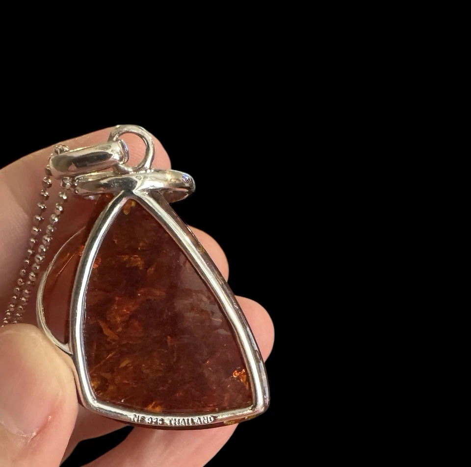 VINTAGE STERLING SILVER 925 GENUINE BALTIC AMBER PENDANT NECKLACE ART DECO - Image 4 of 4