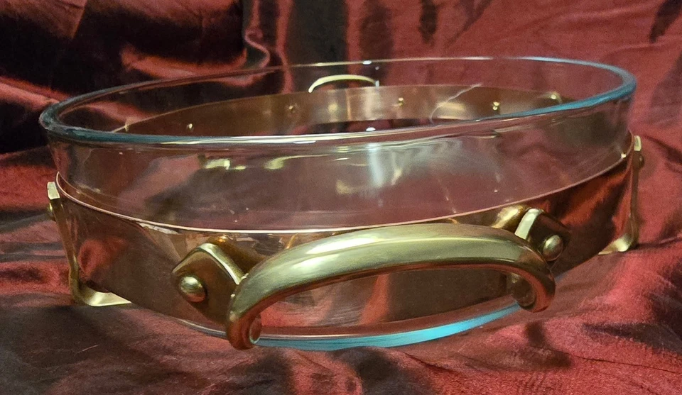 Pyrex Baking Dish Nilsjohan Sweden Oval Glass Copper & Brass Stand Caddy France - Image 2 of 4