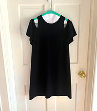 MILLY Womens P Black Cold Shoulder Flutter Sleeve Mini Shift Dress