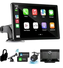 7" Wireless 2ch dash cam androidauto CarPlay Portable back up camera rv truck