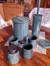 Bad Set "Spirella" neu 7 teilig dunkelgrün Metall/ Keramik