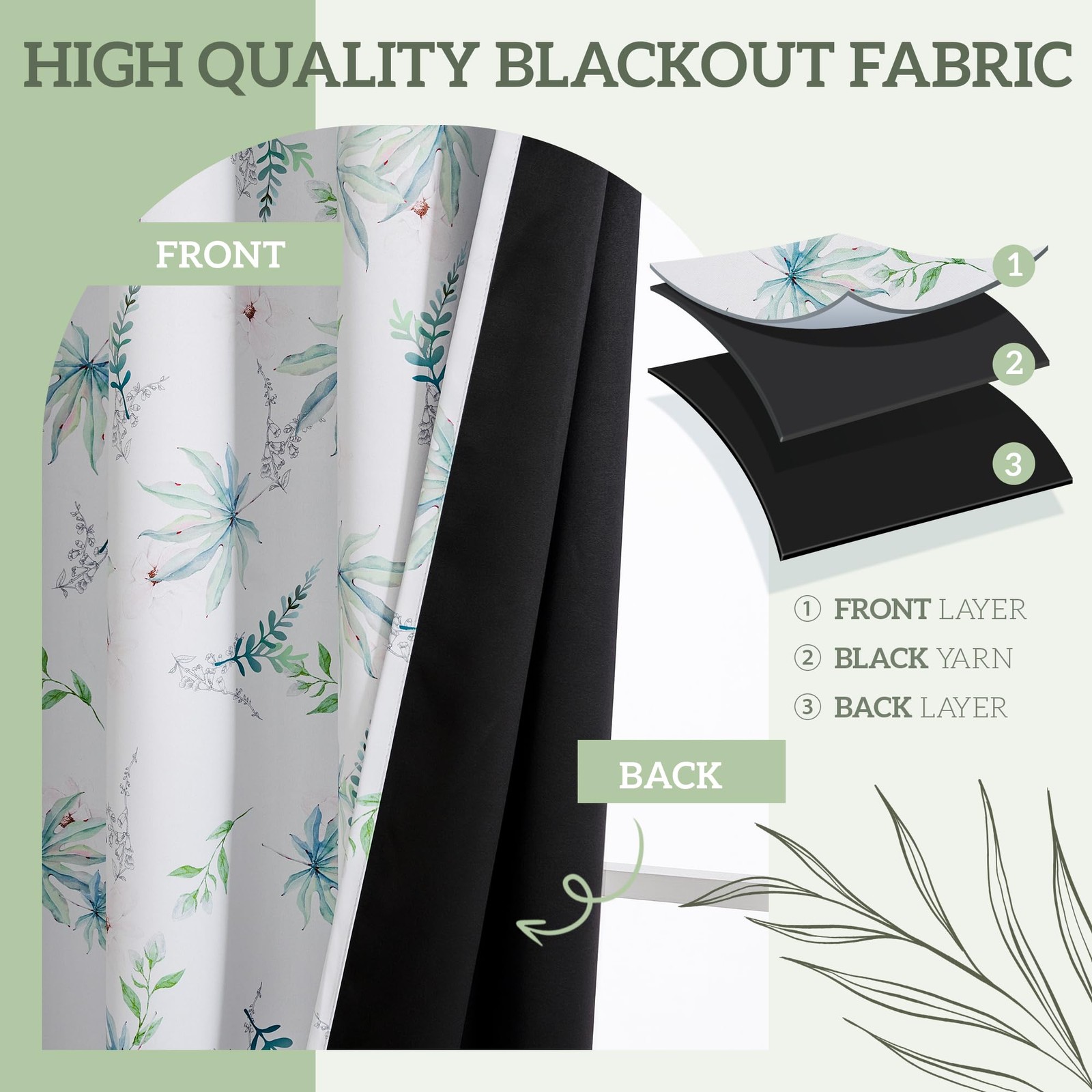 2 Pcs Maple Leaf Print Blackout Curtain Drapes, Grommet Top Noise Reducing Th...