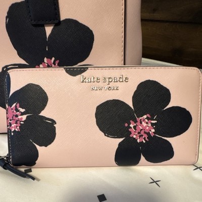 Kate Spade New York Pink Black Floral Satchel & Wallet Set with