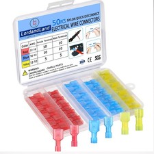 "50PCS Nylon Spade Quick Disconnect Connectors Kit 22-10 AWG Male and Female Ele
