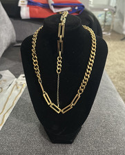Gold Tone Curb Link Chain Necklace - Metal Ch...