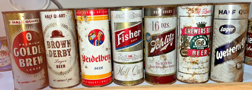 7 Vintage 16 oz. Beer Cans, Golden Brew, Western Gold, Fisher, Schlitz, & more
