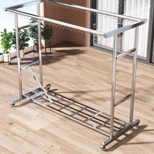 Heavy Duty Commercial Clothing Garment Rack Rolling Collapsible Hanger Chrome