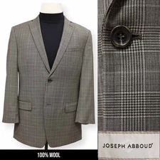 JOSEPH ABBOUD mens black gray plaid 100% WOOL sport coat suit jacket blazer 40 R