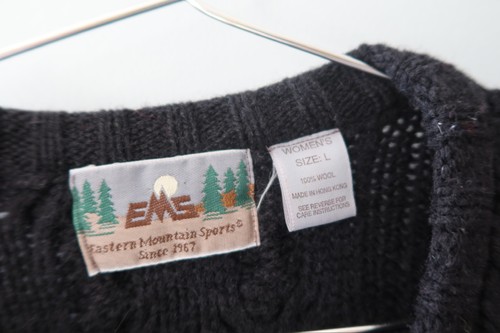 Men’s EMS Eastern Mountain Sports Black Cable Knit Wool Cardigan Fall Size L - Picture 2 of 6
