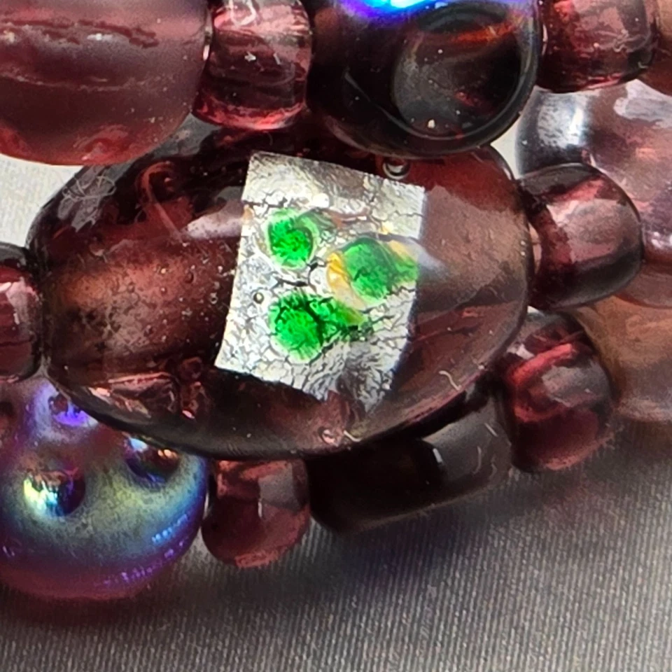 Pulsera de Colección Plata de Ley Púrpura AB Hoja de Cristal y Cuentas Florales 7.5"   Foto 4 de 4