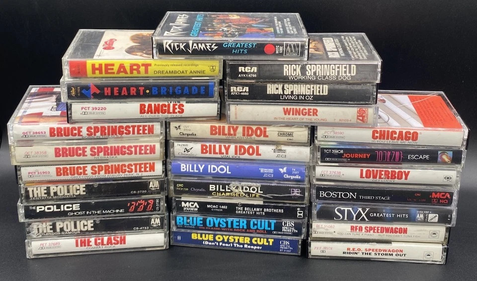 Vtg Lot of 29 80’s Pop/Rock Cassette Tapes Bruce, Billy Idol, Oyster, Police REO - Image 2 of 4