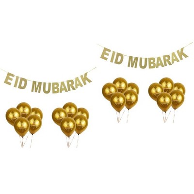  2 stücke Eid Mubarak Banner Ballon Set Golden Glitter Banner Latex Ballons