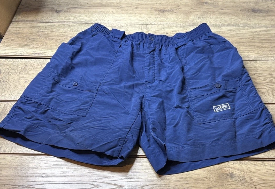Men’s AFTCO Navy Blue Elastic Waist Cargo Original Fishing Shorts Size 44
