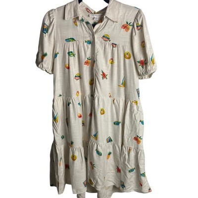 Jane and Delancey Size Xs Hotel Mini Tiered Dress Fish Boat Fruit Linen  Tropical | eBay