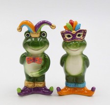 Fine Ceramic Mardi Gras Costume Frogs Couple Salt  Pepper Shakers Set, 4-7/8...