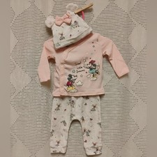 Disney Baby White and Pink Minnie Mickey Set with Hat Girls Size 3 - 6 Months