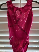 GK Elite GYMNASTICS dance LEOTARD child large AXS breast cancer awareness BCA