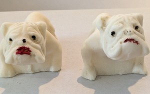 Vintage Salt Stone White Miniature Bulldogs Figurines Trinkets-Set Of Two Pair