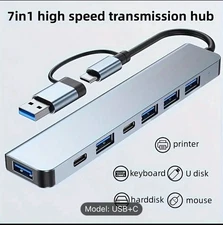 Aluminum 7 in 1 USB C Hub with USB-C+USB-A Compatible