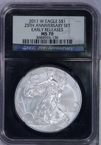 2011-W American Silver Eagle ASE $1 NGC MS70 25th Ann Early Releases Black Core