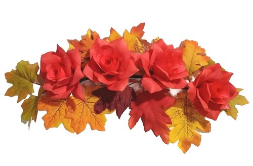 Rose & Maple Fall Silk Flower 16" Swag Arrangement Door Arch Window Decor BP2238 - Picture 2 of 4