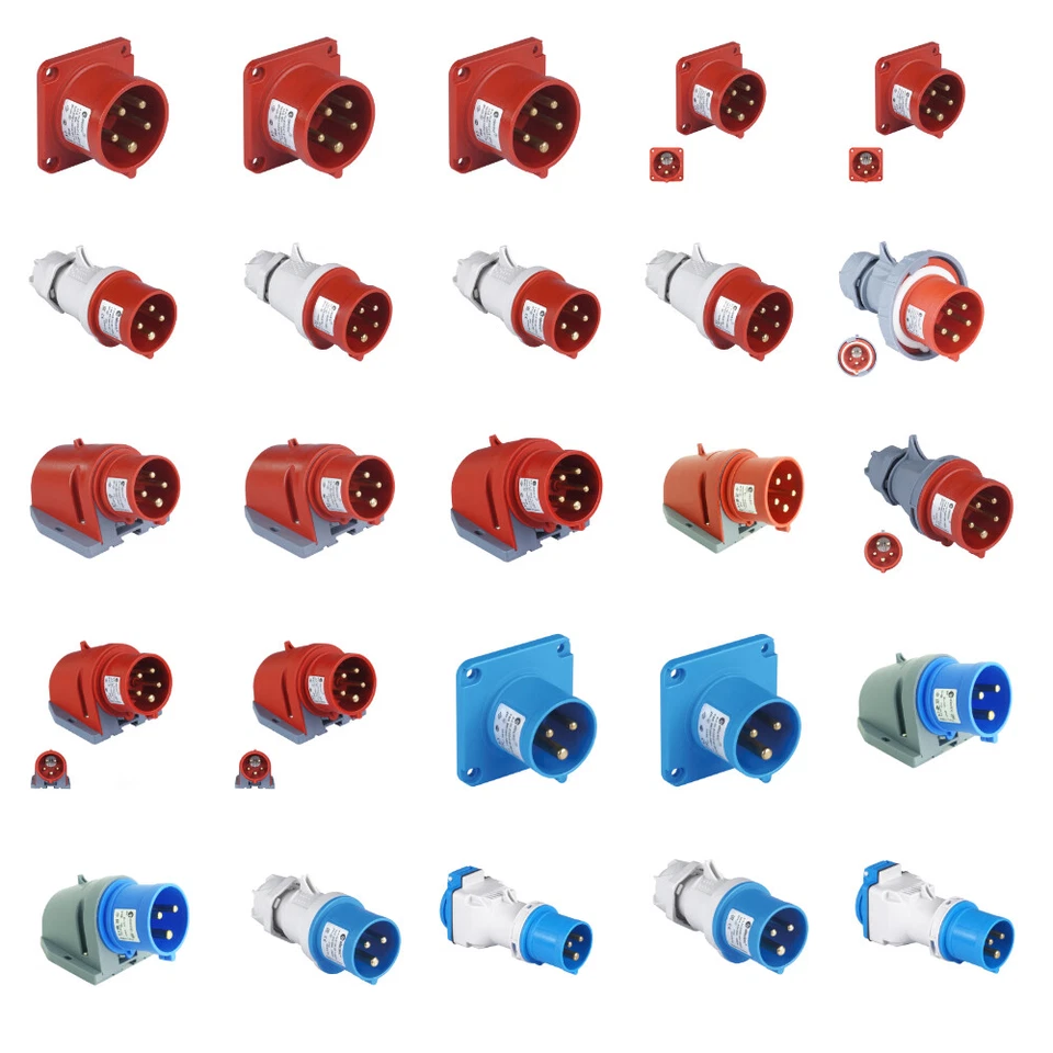 MARKENLOS CEE Stecker Einbaustecker Wandstecker mit Phasenwender Gerätestecker 16A 32A