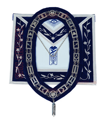 Masonic Blue Lodge Officer 100% Lambskin Apron - JUNIOR WARDEN + Chain Collar