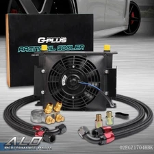 30 Row AN10 Universal Aluminum Engine Oil Cooler +Thermostat Adapter Kit+ 7" Fan