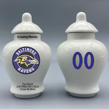Ceramic Football Urn   Baltimore Ravens Theme, Custom Text  Number