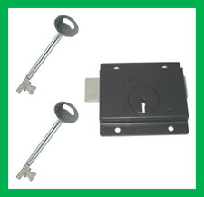 3" 75mm Black Face Fix Rim Presslock Shed Door Lock With 2 LONG KEYS & Fixings