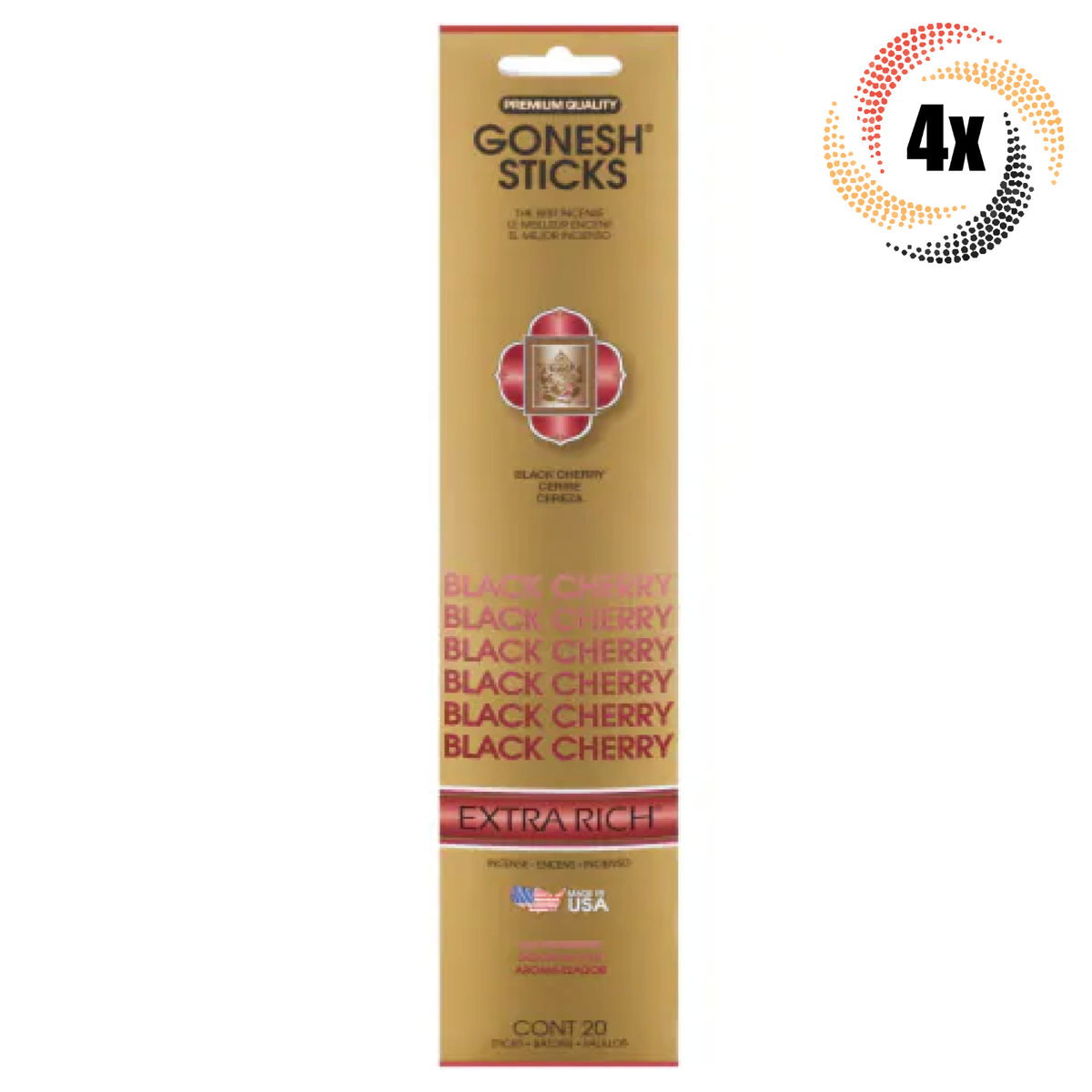 Gonesh Everyday Black Cherry Incense - 4 Pack (120 Sticks Total)