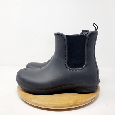 Crocs Freesail Chelsea Boots Womens Rain Black Rubber Pull On Ankle Shoes 